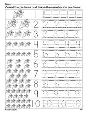 Free printable Valentine's Day cupid counting worksheet for preschool and pre-k with number tracing practice 1-10, PDF