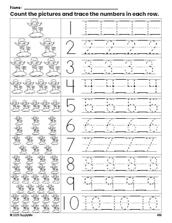 Free printable Valentine's Day cupid counting worksheet for preschool and pre-k with number tracing practice 1-10, PDF