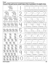 Free printable Valentine's Day cupid counting worksheet for preschool and pre-k with number tracing practice 1-10, PDF