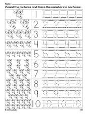 Free printable Valentine's Day cupid counting worksheet for preschool and pre-k with number tracing practice 1-10, PDF