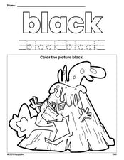 Free volcano color black coloring page and color worksheet, black worksheet for preschoolers to learn colors, printable PDF