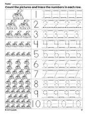 Free printable volcano counting worksheet for preschool and pre-k with number tracing practice 1-10, PDF