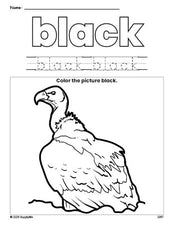 Free vulture color black coloring page and color worksheet, black worksheet for preschoolers to learn colors, printable PDF