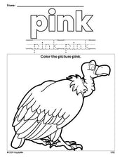 Free vulture color pink coloring page and color worksheet, pink worksheet for preschoolers to learn colors, printable PDF