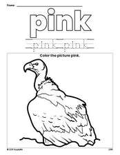 Free vulture color pink coloring page and color worksheet, pink worksheet for preschoolers to learn colors, printable PDF