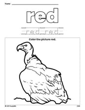 Free vulture color red coloring page and color worksheet, red worksheet for preschoolers to learn colors, printable PDF