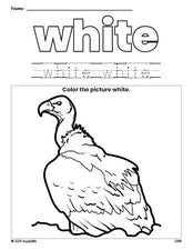 Free vulture color white coloring page and color worksheet, white worksheet for preschoolers to learn colors, printable PDF