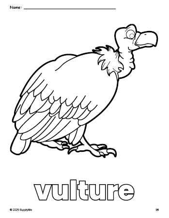 Free printable vulture coloring page for preschool, pre-k, and kindergarten, PDF