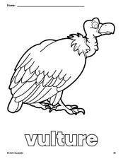 Free printable vulture coloring page for preschool, pre-k, and kindergarten, PDF