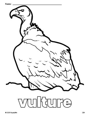 Free printable vulture coloring page for preschool, pre-k, and kindergarten, PDF