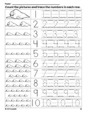 Free printable walrus counting worksheet for preschool and pre-k with number tracing practice 1-10, PDF