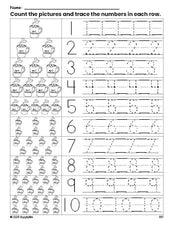 Free printable winter hot chocolate counting worksheet for preschool and pre-k with number tracing practice 1-10, PDF