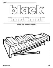 Free xylophone color black coloring page and color worksheet, black worksheet for preschoolers to learn colors, printable PDF