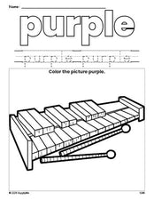 Free xylophone color purple coloring page and color worksheet, purple worksheet for preschoolers to learn colors, printable PDF