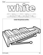 Free xylophone color white coloring page and color worksheet, white worksheet for preschoolers to learn colors, printable PDF