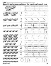 Free printable xylophone counting worksheet for preschool and pre-k with number tracing practice 1-10, PDF