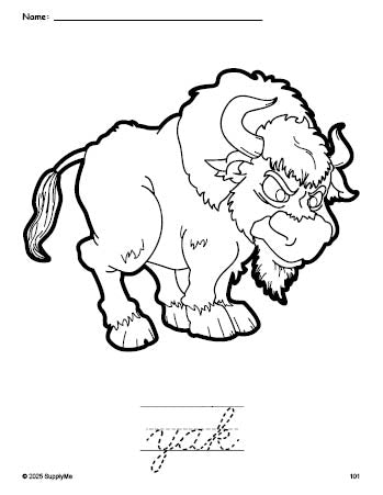 Free printable yak coloring page and cursive word tracing worksheet, perfect for preschool, pre-k, and kindergarten, PDF