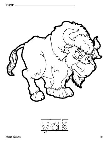 Free printable yak coloring page and word tracing worksheet, letter formation guides, perfect for preschool, pre-k, and kindergarten, PDF