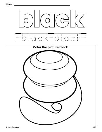 Free yo yo color black coloring page and color worksheet, black worksheet for preschoolers to learn colors, printable PDF