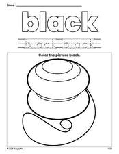 Free yo yo color black coloring page and color worksheet, black worksheet for preschoolers to learn colors, printable PDF