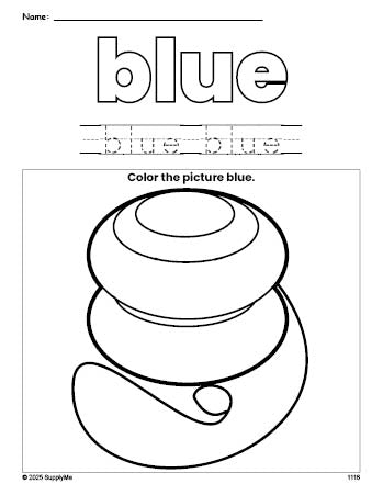 Free yo yo color blue coloring page and color worksheet, blue worksheet for preschoolers to learn colors, printable PDF