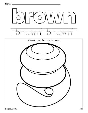 Free yo yo color brown coloring page and color worksheet, brown worksheet for preschoolers to learn colors, printable PDF