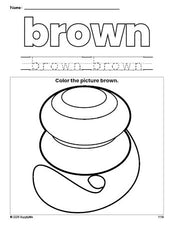 Free yo yo color brown coloring page and color worksheet, brown worksheet for preschoolers to learn colors, printable PDF