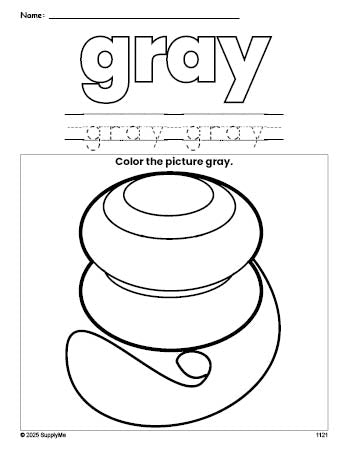 Free yo yo color gray coloring page and color worksheet, gray worksheet for preschoolers to learn colors, printable PDF