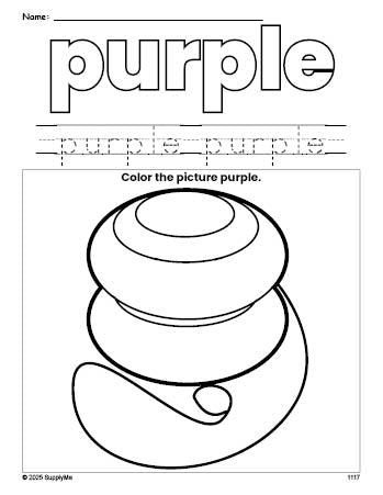 Free yo yo color purple coloring page and color worksheet, purple worksheet for preschoolers to learn colors, printable PDF