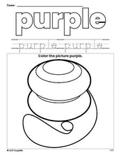 Free yo yo color purple coloring page and color worksheet, purple worksheet for preschoolers to learn colors, printable PDF