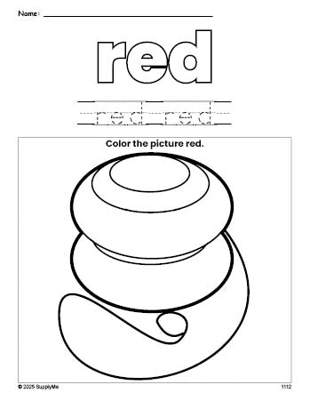 Free yo yo color red coloring page and color worksheet, red worksheet for preschoolers to learn colors, printable PDF