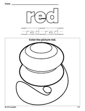 Free yo yo color red coloring page and color worksheet, red worksheet for preschoolers to learn colors, printable PDF