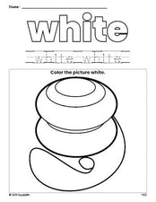 Free yo yo color white coloring page and color worksheet, white worksheet for preschoolers to learn colors, printable PDF