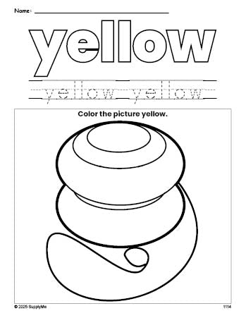 Free yo yo color yellow coloring page and color worksheet, yellow worksheet for preschoolers to learn colors, printable PDF