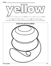 Free yo yo color yellow coloring page and color worksheet, yellow worksheet for preschoolers to learn colors, printable PDF