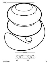 Free printable yo yo coloring page and cursive word tracing worksheet, perfect for preschool, pre-k, and kindergarten, PDF