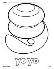 Free printable yo yo coloring page for preschool, pre-k, and kindergarten, PDF