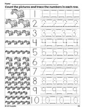 Free printable zebra counting worksheet for preschool and pre-k with number tracing practice 1-10, PDF