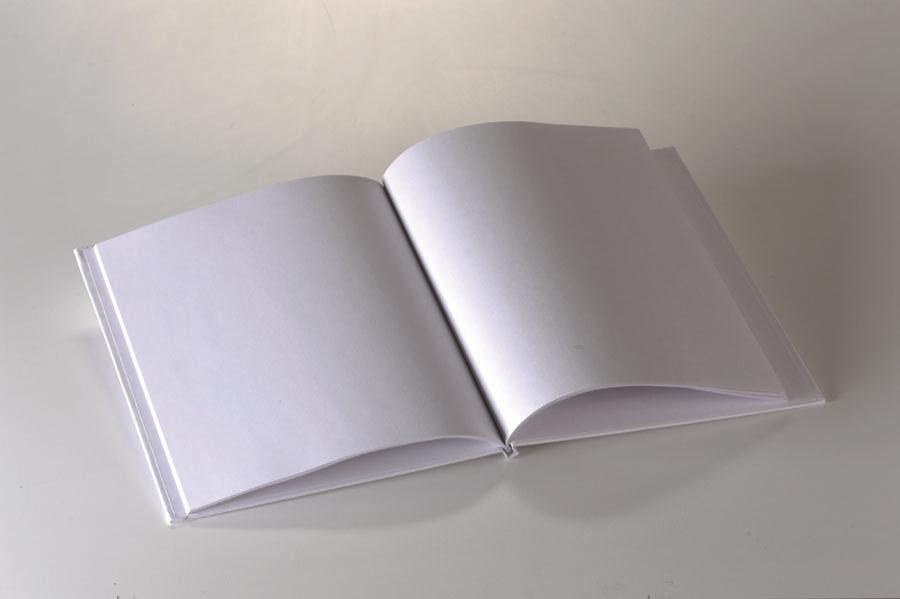 Plain white hardcover blank book, 28 pages (14 sheets) Measures 8