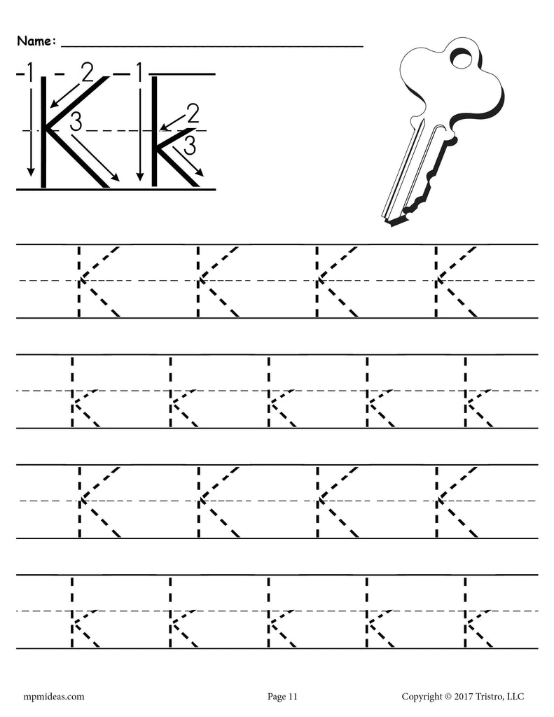 FREE Printable Letter K Tracing Worksheet!