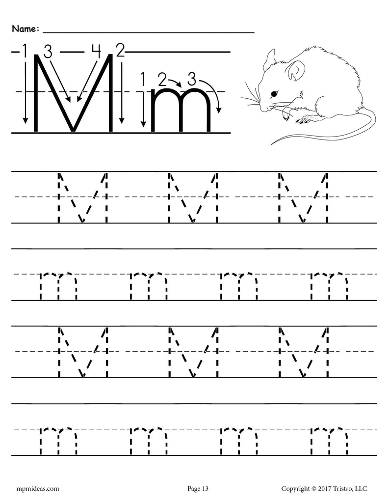 FREE Printable Letter M Tracing Worksheet!