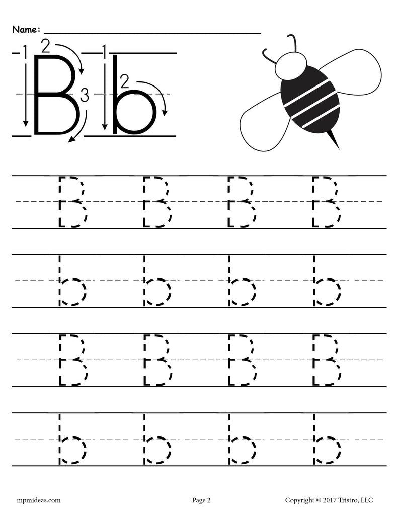 FREE Printable Letter B Tracing Worksheet!