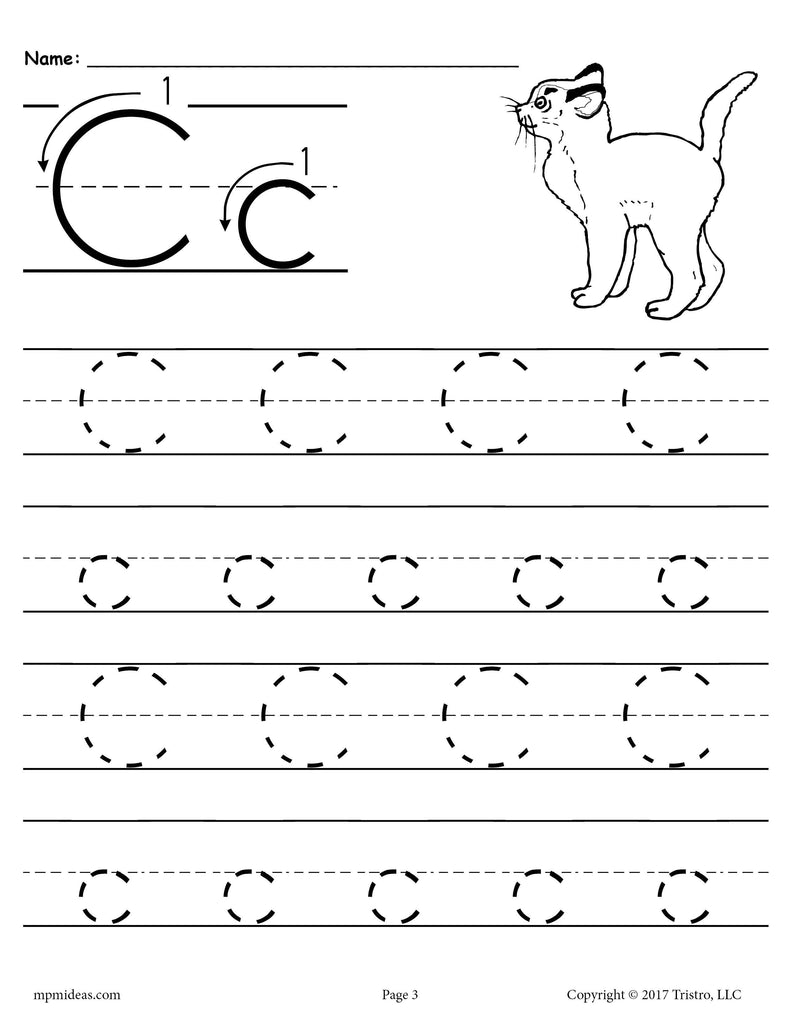 FREE Printable Letter C Tracing Worksheet!