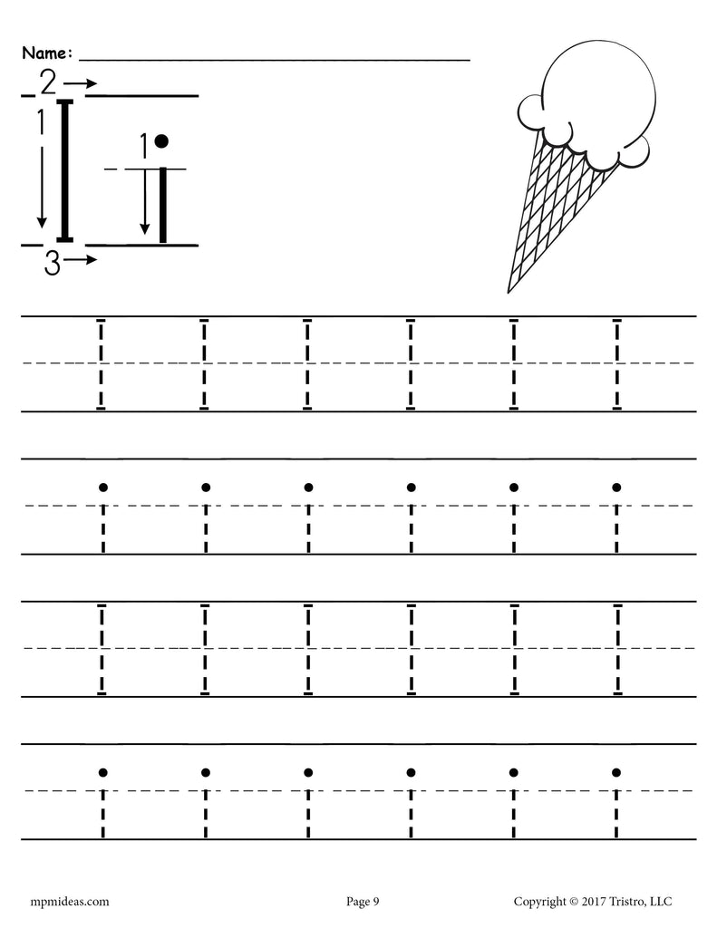 FREE Printable Letter I Tracing Worksheet!