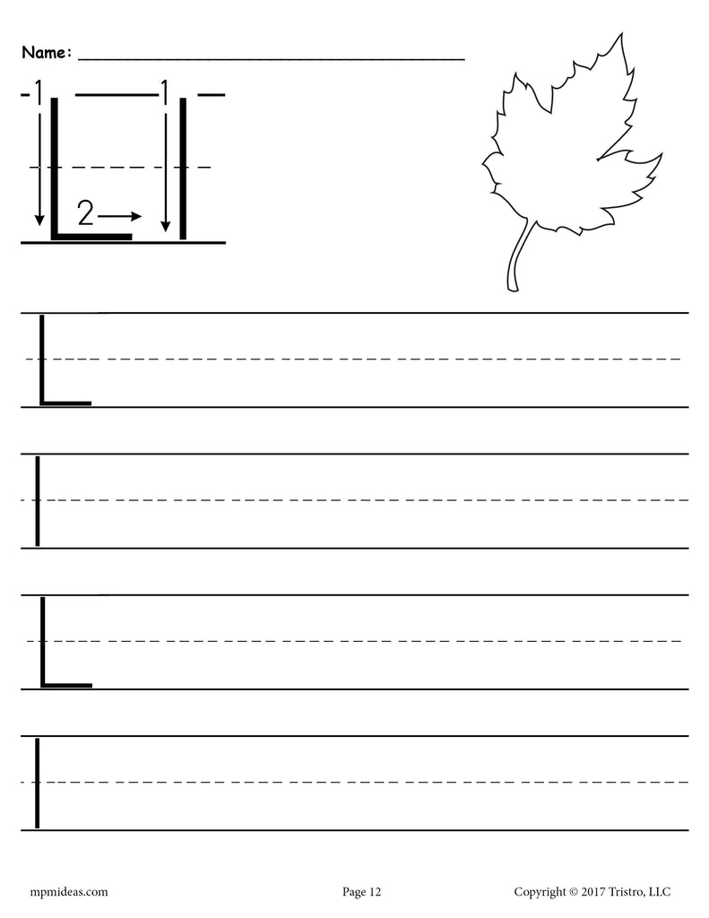 FREE Printable Letter L Handwriting Worksheet!