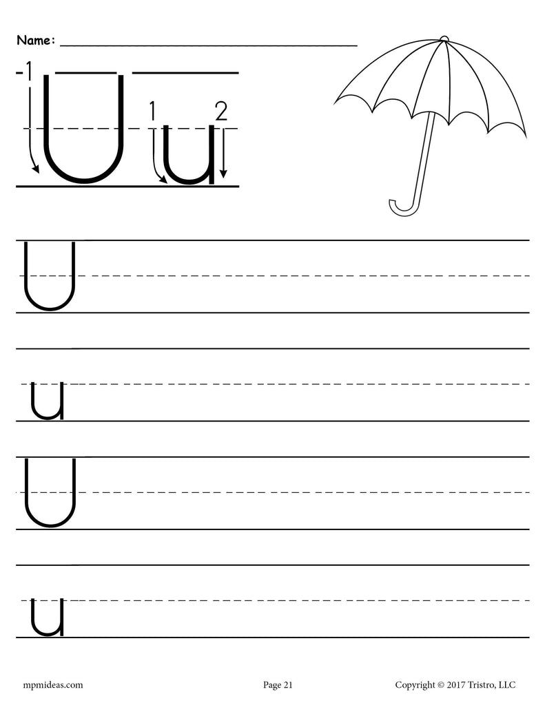 FREE Printable Letter U Handwriting Worksheet!