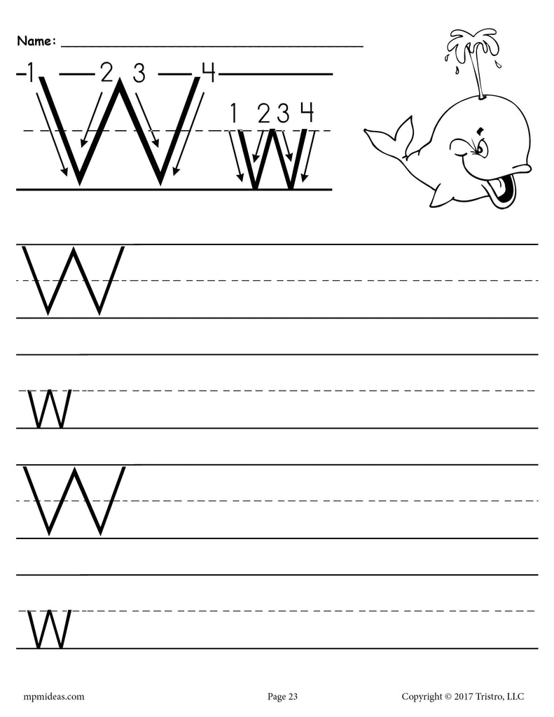 FREE Printable Letter W Handwriting Worksheet!