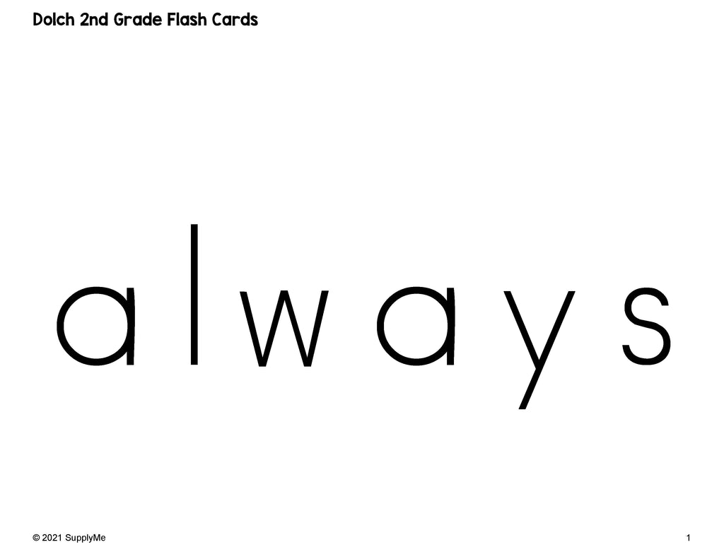 Second Grade Sight Word Flash Cards, 5 Variations, All 46 Dolch 2nd Grade Sight Words