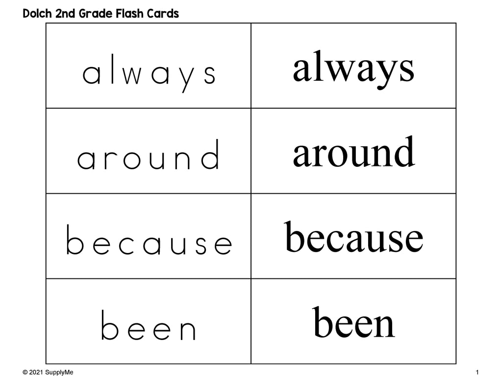 Second Grade Sight Word Flash Cards, 5 Variations, All 46 Dolch 2nd Grade Sight Words