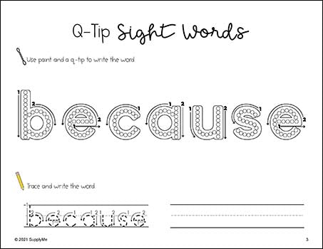 Second Grade Sight Words Worksheets - Q-Tip Painting Printables With Tracing And Handwriting Practice, 6 Variations For Each Of The 46 Dolch 2nd Grade Sight Words, 276 Total Pages